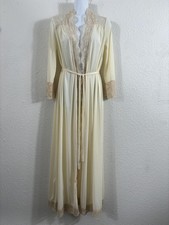 Vintage Olga Robe Womens Small Ivory Long Sleeve Lace Accents Nylon Sheer