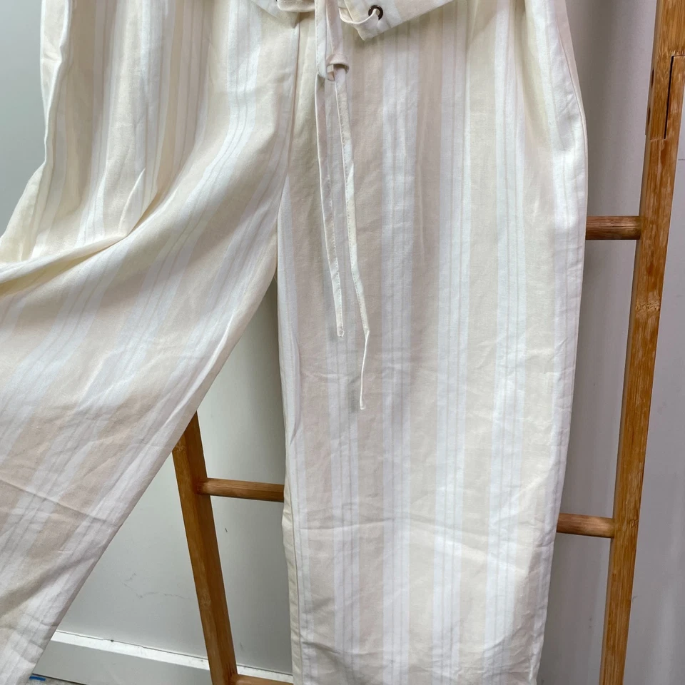 Piper Jumpsuit Womens 12 Ecru Striped Sleeveless V-Neck Belted Wide Leg NWT - image 4 of 4