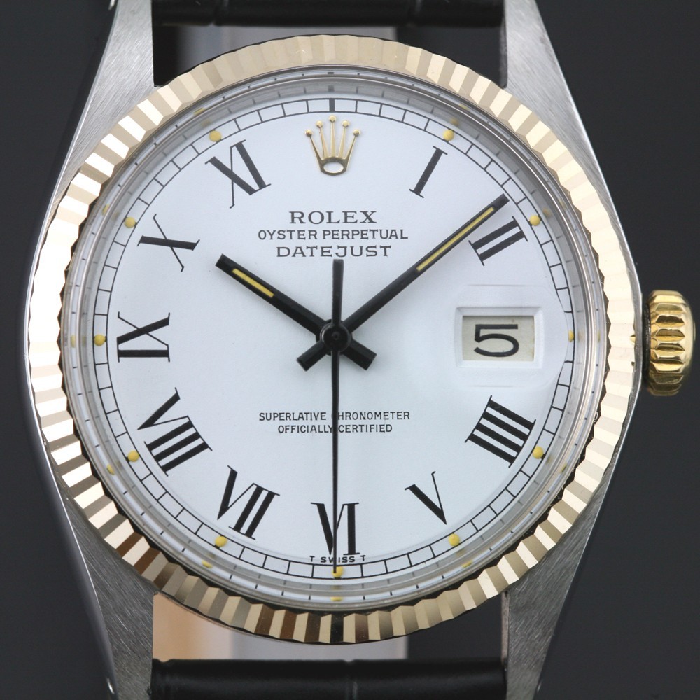DATEJUST MEN`S AUTOMATIC WATCH GOLD BUCKLEY 1570 1601 BEZEL CAL VINTAGE ROLEX - vintagewatches.pk