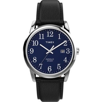 Herrenuhr neu Timex 38 mm blaues Zifferblatt weiße Zahl leicht lesbar Datum Indiglo leicht