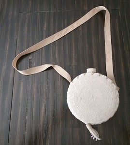 Aztec Water Canteen Suede Leather Faux Animal Fur Strap Camping Hiking Outdoors