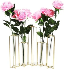 Juvale 6-Pack Metal Hinged Bud Vases Stand - 14 x 11.8 in, Gold, Modern
