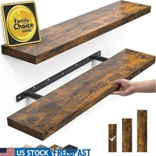 Wall Mounted Rustic Shelves Set of 2 Invisible Brackets Quick Install Decor New