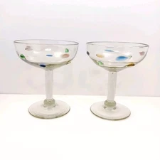 Hand Blown Margarita Art Glass 3D Color Bubble Design Blue Yellow Green Set Of 2