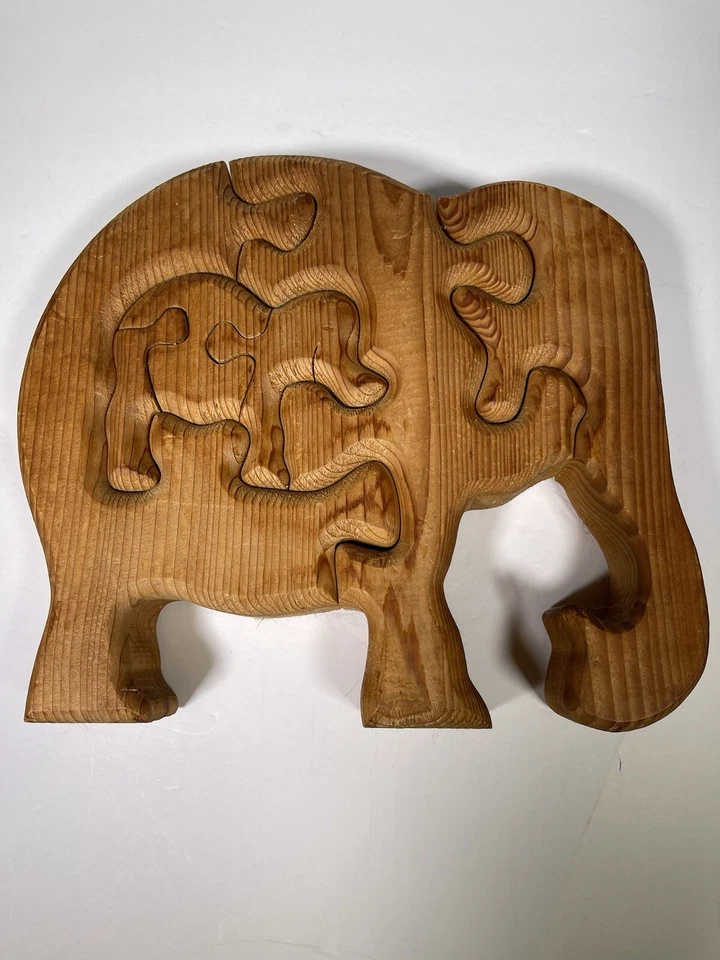 Wooden Elephant Puzzle Mother & Baby Kids Nursery Decor Stands 9” X 8.5” Vintage - Image 4 of 4