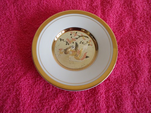 Japan "The Art Of Chokin" 24K Gold Edged Decorative Plate Depicting 2 Birds.