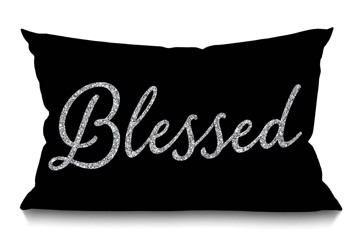 Inspirational Blessed Words Waist Lumbar Black Cotton Linen Throw Pillow case...