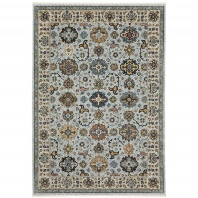 0.6m X 0.9m Blau Beige Grau Grün Gelb Und Rost Orientalisch Power Webstuhl Fleck