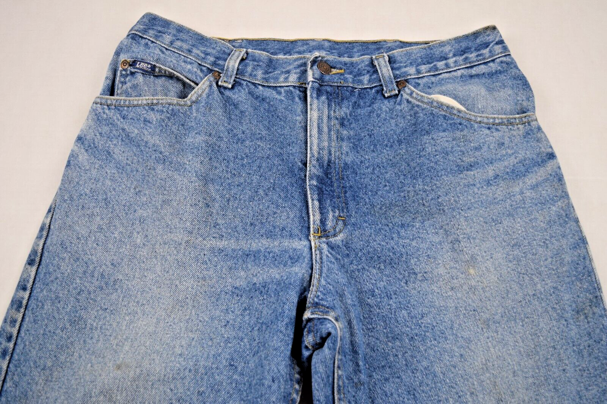 Vintage Lee Jeans 34 x 34 (32 x 33) 80s Blue Straight Leg Knee
