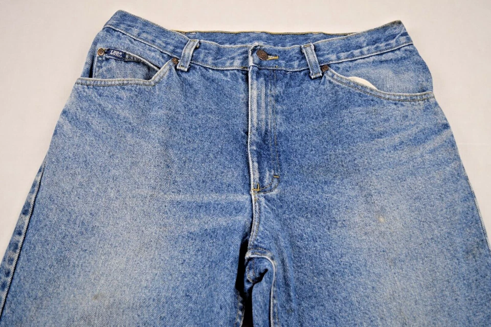 Jeans Lee vintage 34 x 34 (32 x 33) años 80 azul pierna recta deshilachado hasta la rodilla hechos en EE. UU. Foto 4 de 4
