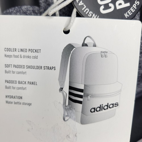 Adidas Classic 3S Youth Backpack Jersey Onix Grey Black Multi Pocket Bag New - Picture 11 of 14