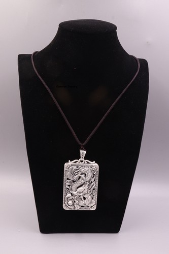Pure S999 Fine Silver 999 Men Women Lucky Dragon Oblong Pendant 38-39g 67*38mm - Picture 3 of 8