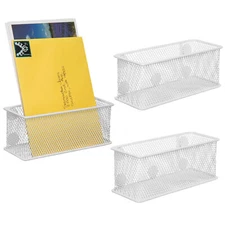 MyGift Set of 3 White Mesh Magnetic Office Supply Organizer Storage Baskets