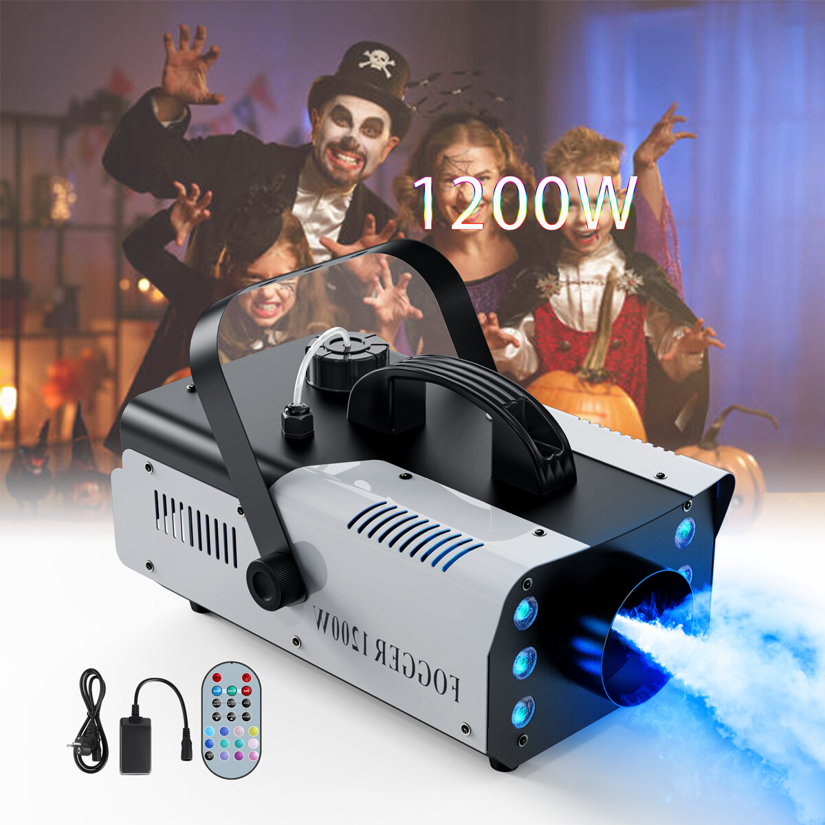 1200W Smoke Fog Machine RGB LED Stage Lighting Effect DJ Fog w/ Wireless Remote