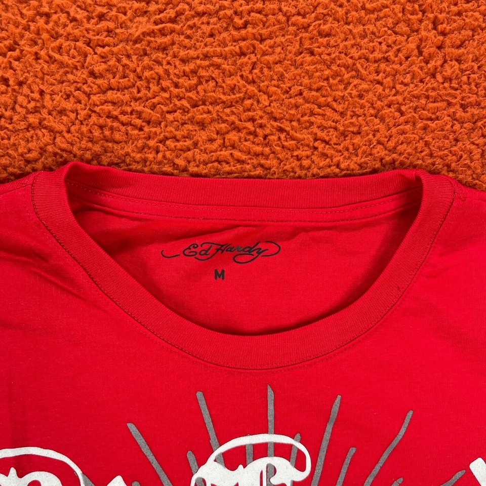 ED HARDY Designs TShirt Men's MEDIUM Graphic Tattoo Red Flying Panther