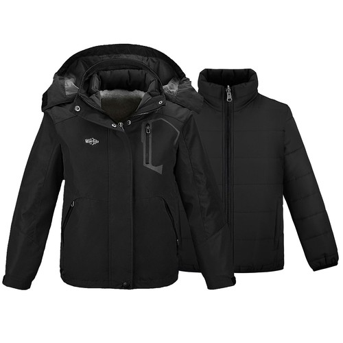 Wantdo Kid Girl Winter 3 in 1 Jacket Waterproof Fleece-Lined Puffer Jacket Coat - Picture 3 of 30