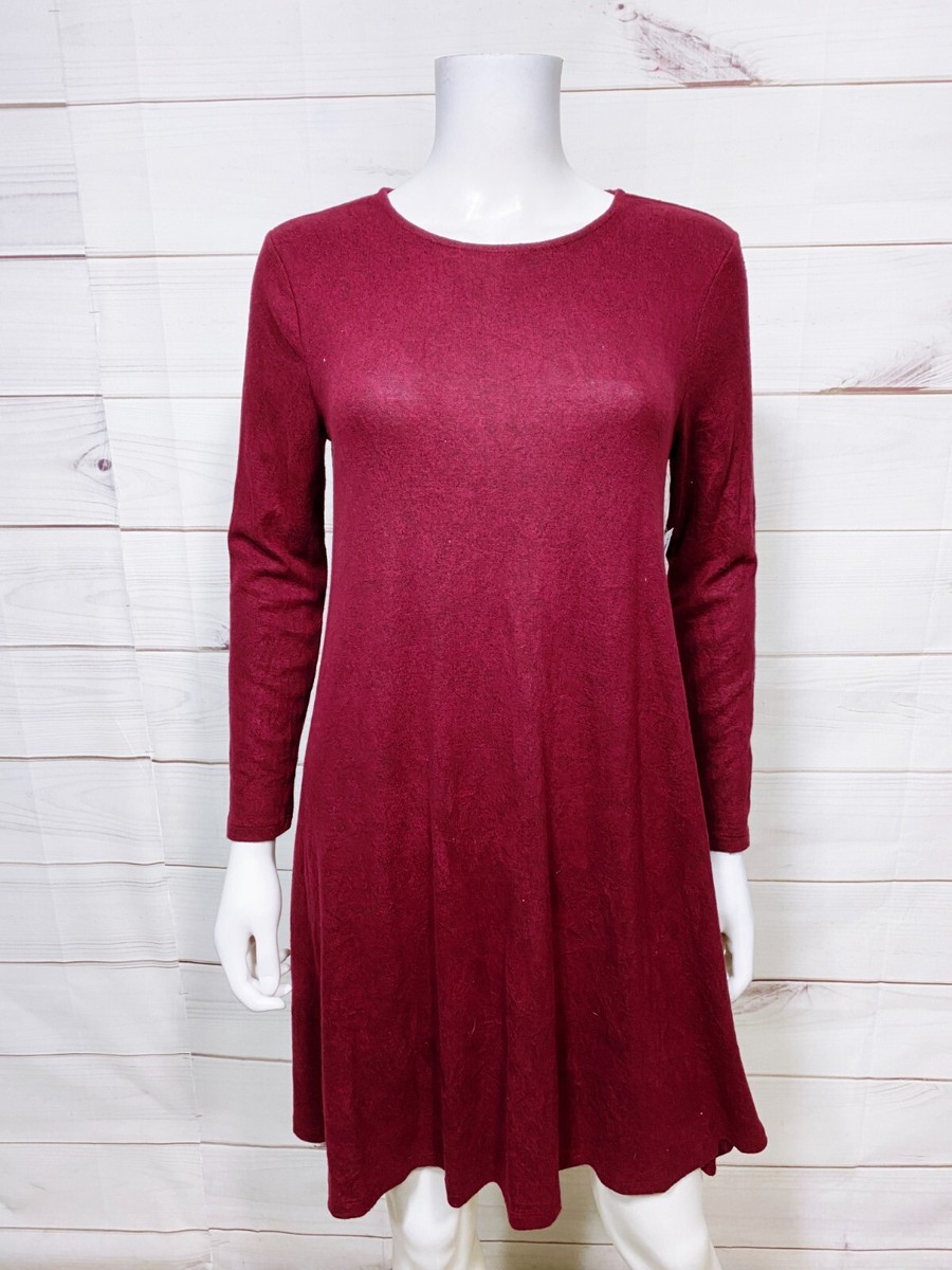 old navy burgundy dress Womens Size S Stretch Round Neck Long Sleeve plp-16652