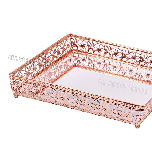 Luxury Metal Rectangular Rose Gold Mirror Serving Tray Coffee Table 15x25x6CM AU - Picture 6 of 9