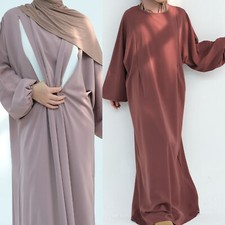 Abaya Islamic Kaftan Muslim Women Open Front Zipper Long Sleeve Maxi Dress Dubai