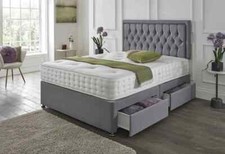 Image of DIVAN BED SET WITH MATTRESS & HEADBOARD PLUSH VELVET BED FRAME DOUBLE & KING