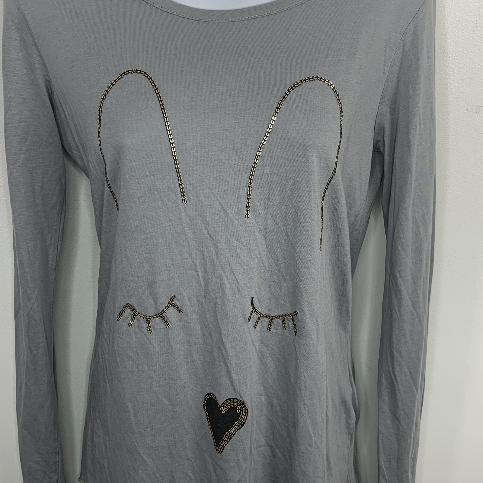 Zara Basic Graphic T Shirt sz M Gray Bunny Whimsy Core Minimalist Soft Girl WP37 image 4