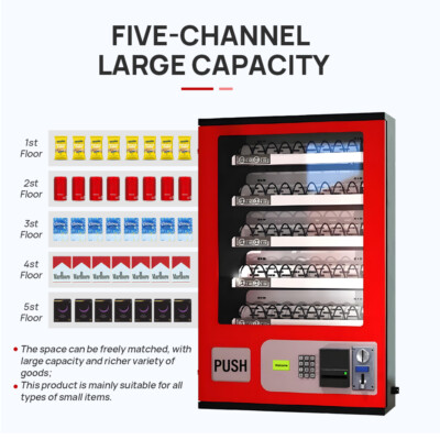 5 Slot Snack Vending Machine for Snack Money Making Wall Coins+bill uncool