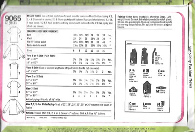 mikittyﾍﾟｰｼﾞ Vintage Simplicity #9065 Misses' Shirt w/variations - Size 16