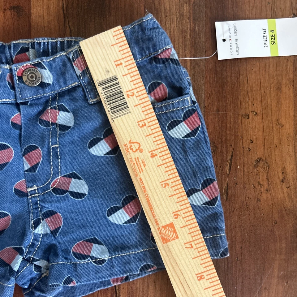 全新 Tommy Hilfiger 心形标志 牛仔短裤 学步女孩 4 蓝色 多腰带环 — 第 4/4 张图片