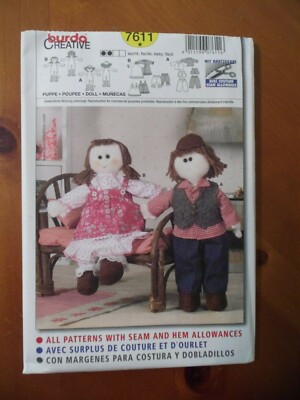Cloth Girl Boy Dolls Clothes 16'' Tall Burda 7611 Sewing Pattern