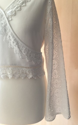 Miss Selfridge Crop Top, Lace Bell Sleeves, Lace Trims, Cotton Mix, Petite UK 12 - Picture 3 of 7