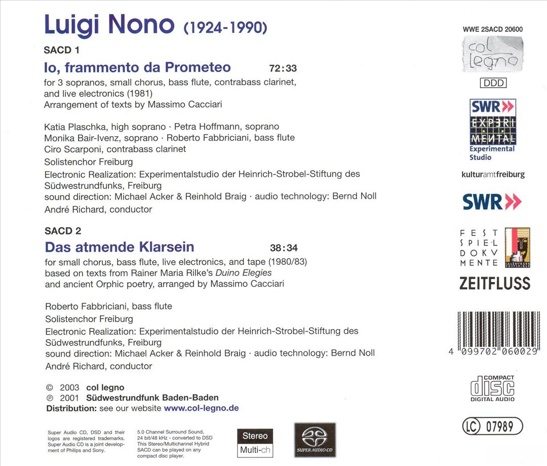 【通販 人気】 FREIBURG SOLISTENCHOR NONO: DAS PROMETEO; DA FRAMMENTO IO, クラシック