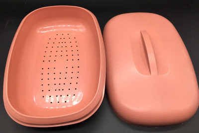 Tupperware salmon color oval microwave 6 cup steamer 1275-5 lid 1274-5 steamer
