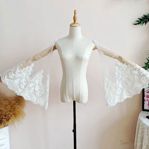 White/Ivory Lace Detachable Sleeves For Wedding Bridal Removable Flare Sleeves - Picture 4 of 10