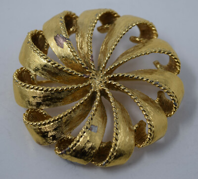 Anne Klein Gold Tone Ribbon Circular Brooch Pin UK