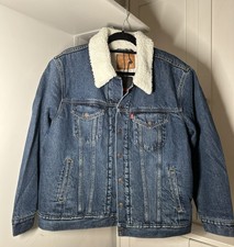 Bnwt Ladies Levis Mid Wash Denim Sherpa Trucker Jacket Size 1xl Vintage Style
