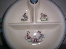 Vintage Bartsch Mfg Baby Food Chrome Warming Dish w/Lid Blue Art Deco Handles