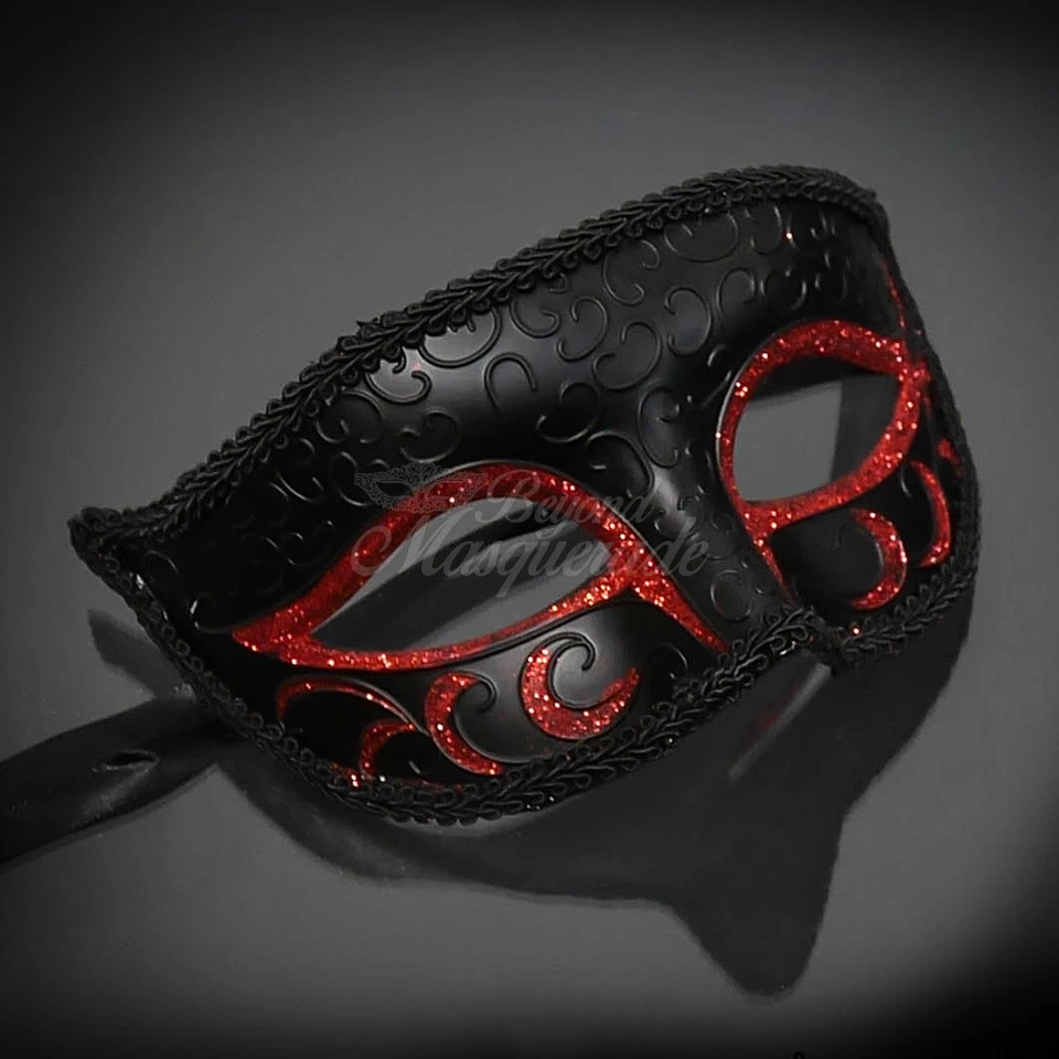 His & Her Couple Masquerade Mask, Black Red Themed Phantom Mask M6107, M7110 - Image 4 of 4