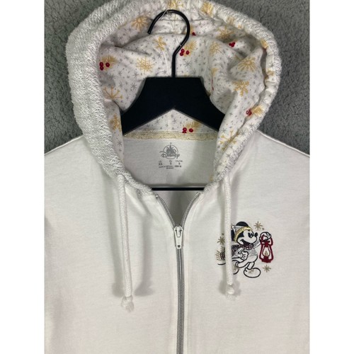Disney Parks Christmas Kids XS Zip Hoodie White Drawstring Mickey Mouse - Picture 5 of 10