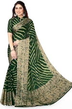 Indian Chiffon Saree With Unstitched Blouse Piece Party Wedding Wear For Women
