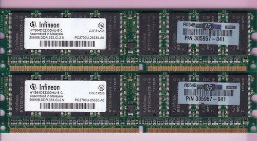 512MB 2x256MB PC2700 INFINEON HYS64D32300HU-6-C HP 305957-041 DDR-333 DDR1 Kit