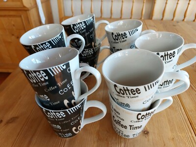 Kaffeebecher, Keramik , Coffee Time , 12 Stück, neu, schwarz und weiß 
