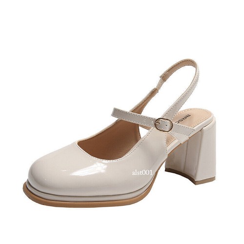 Womens Buckle Closed Toe High Block Heels Ankle Strap Sandals Slingback Shoes 40 - Picture 2 of 28