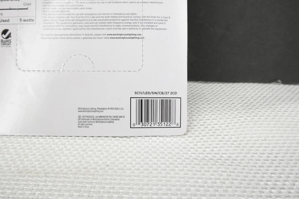 Westinghouse Lighting 5W E12 Candelabra LED Light Bulb 35122 TF - Image 3 of 4