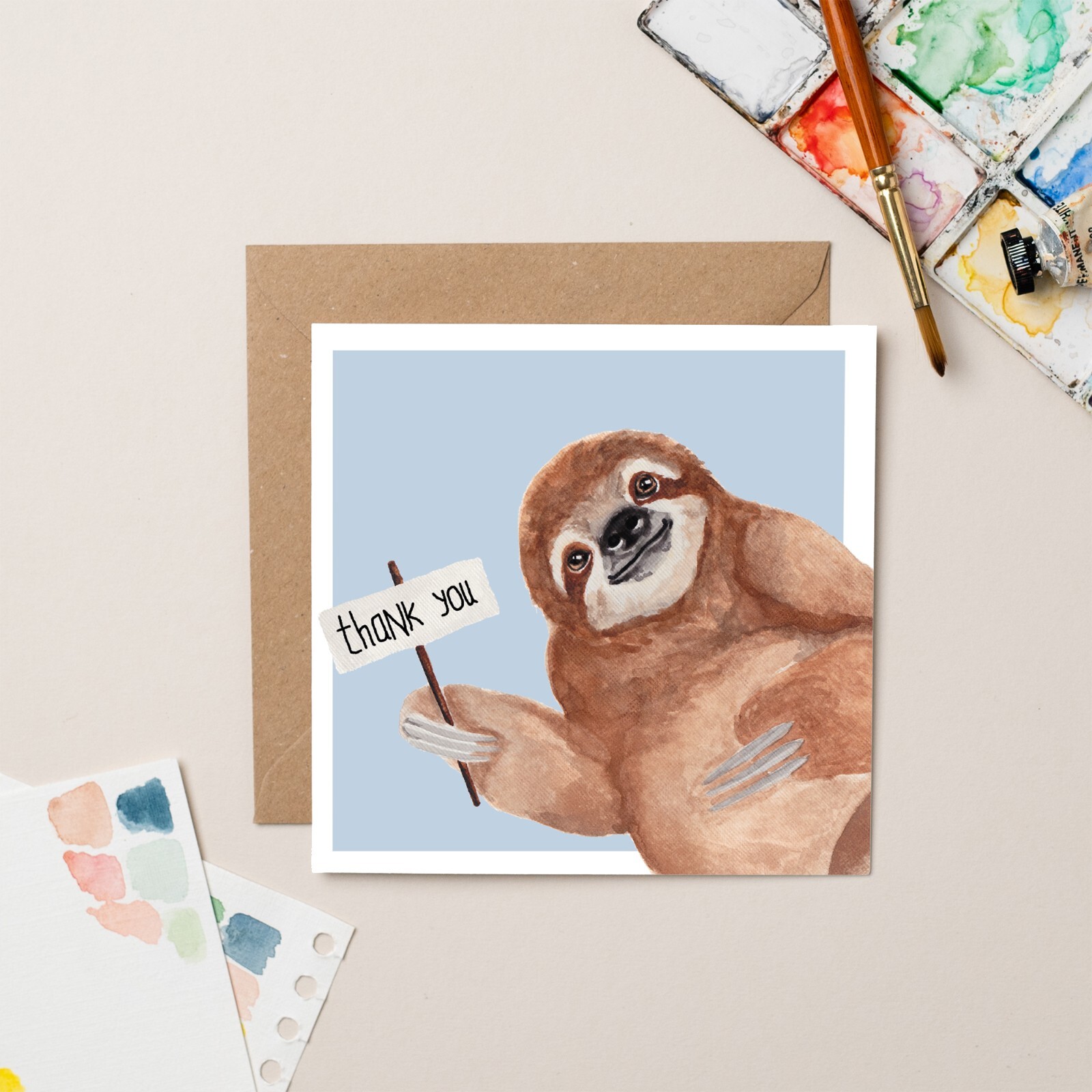 Sloth Card Thank You - Modern Stylish Illustrated Watercolour Greeting Card