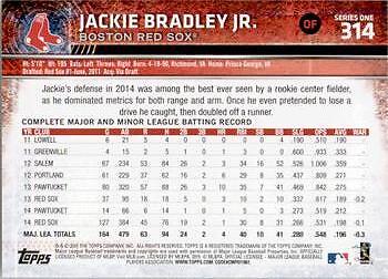 2015 Topps #314 Jackie Bradley Jr. Limitiert - Bild 2 von 2