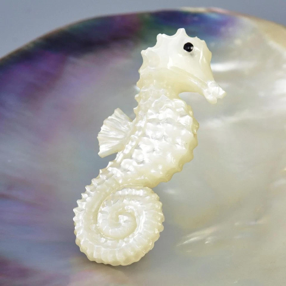 Seepferdchen Design Perlmutt Geschnitzter Skulptur Kollektion Schmuck 7.84g - Bild 4 von 4
