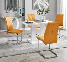 Image of IMPERIA White High Gloss Dining Table & 4 Faux Leather Chrome Lorenzo Chairs