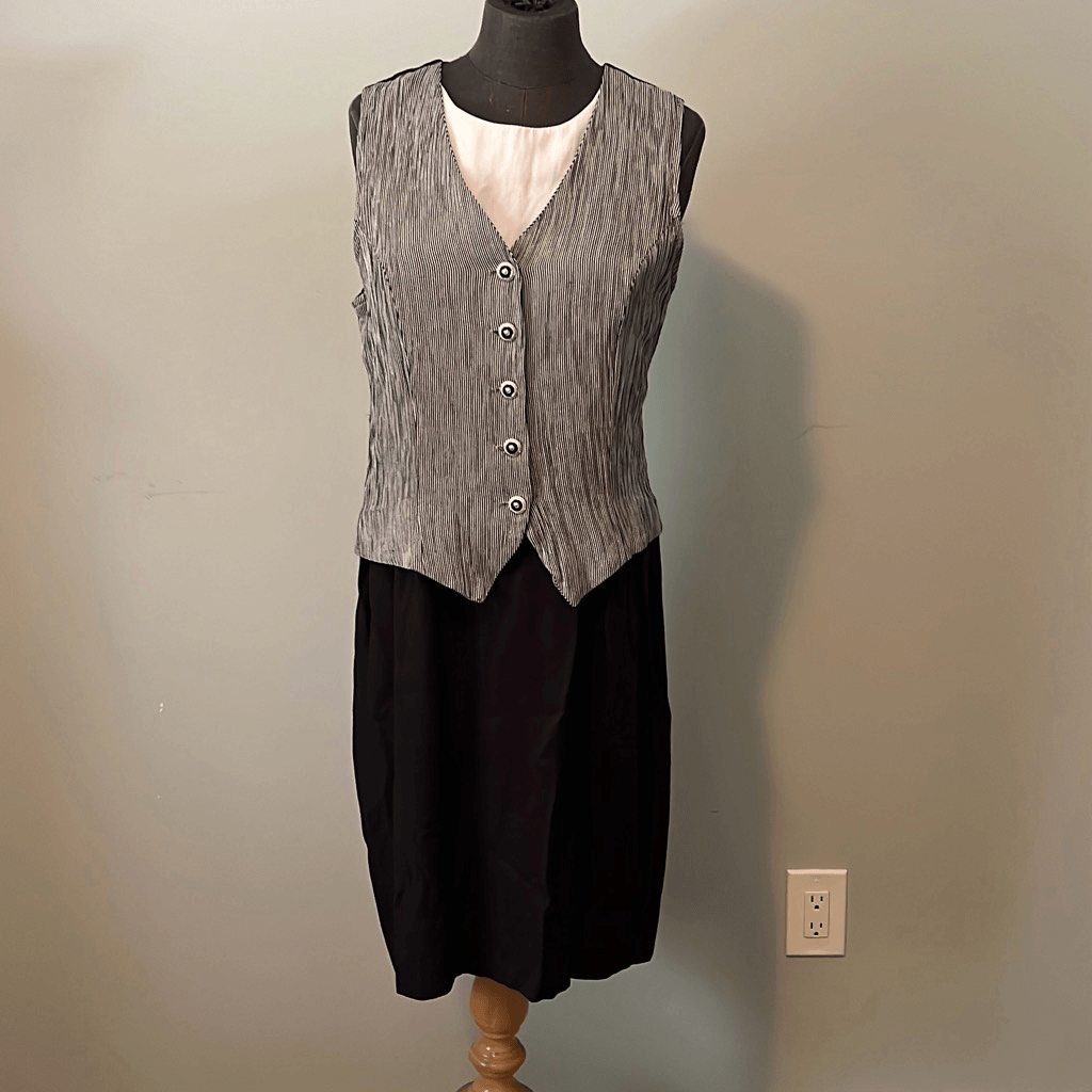 Dress Savvy Womens Black & White Button Front Sleeveless Vest Dress