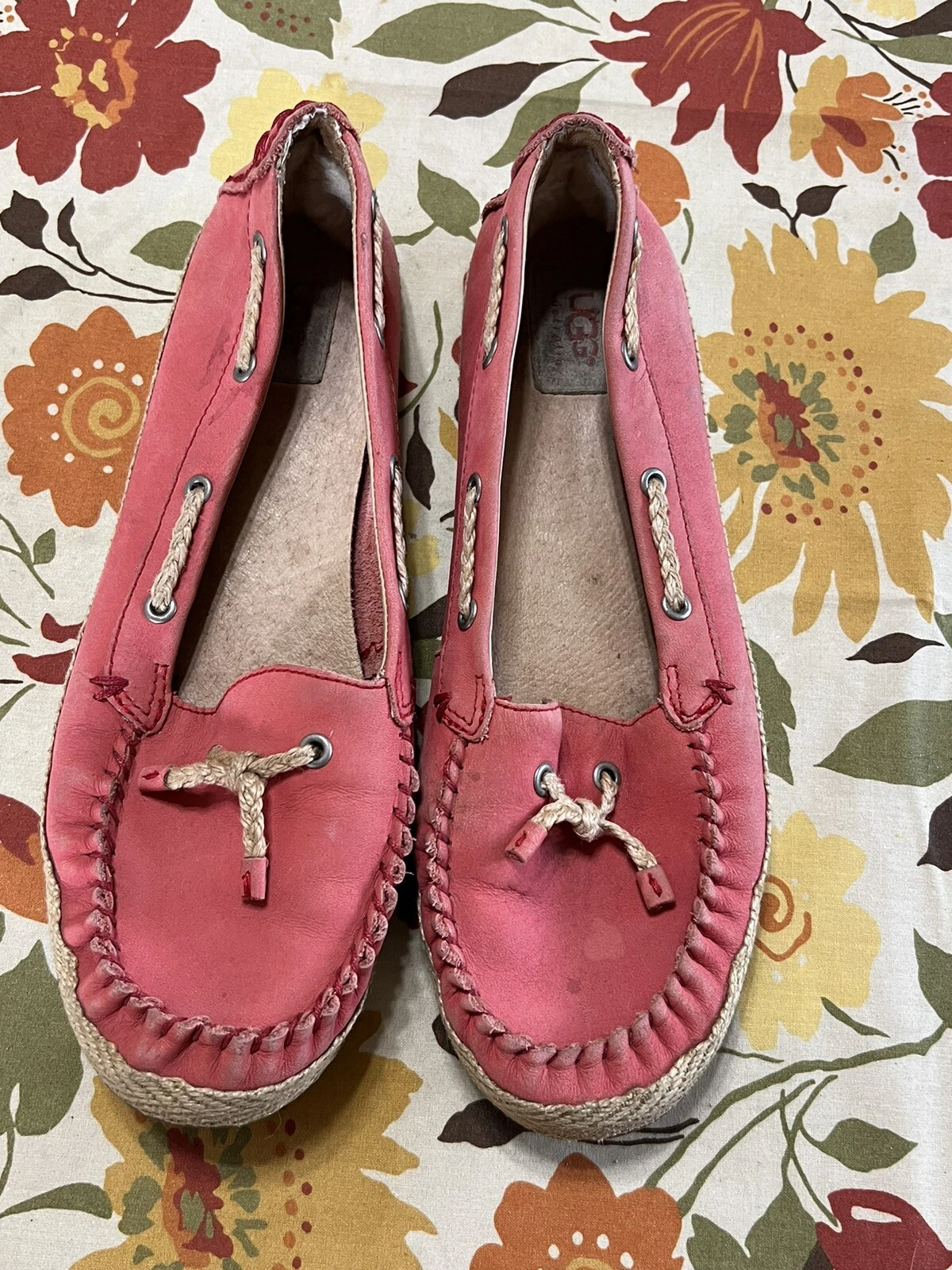 UGG Australia 1004111 mocassino espadrillas barca ballerine slip on donna US 9 5 rosso