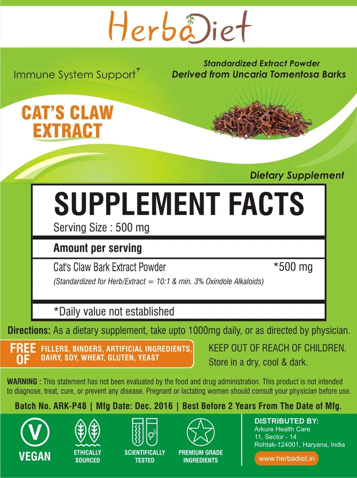 Extracto de uña de gato puro en polvo Uncaria Tomentos 3% oxindol alcaloides artritis Foto 3 de 3